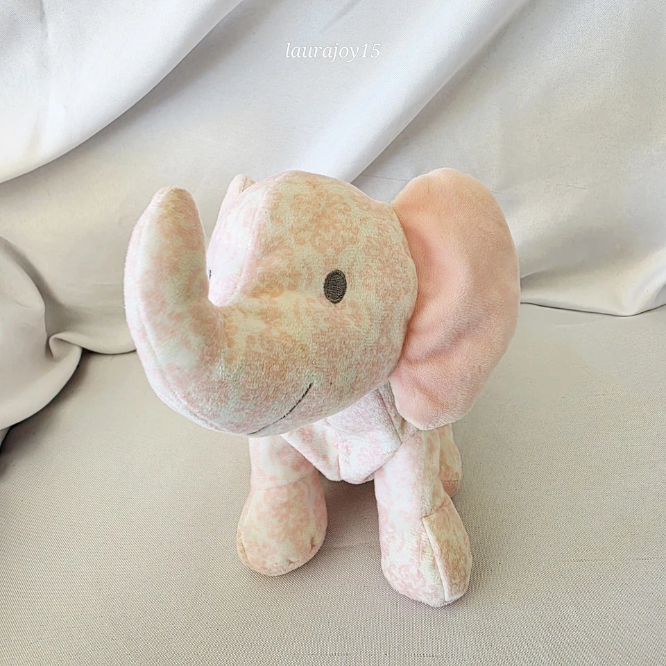 Little Me Pink Elephant Plush Rattle Stuffed Toy Damask Floral 10 Inch 2019 - Image 2 of 4