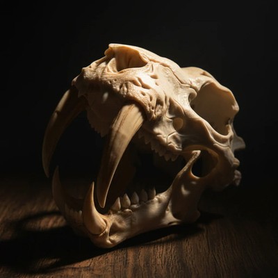 Säbelzahn Tiger Schädel   realistisches Smiladon Fossil, Replik in Displayqualität
