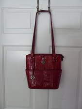 Brighton Penelope Croc Leather Bucket Bag Shoulder Purse Silver Heart Accents