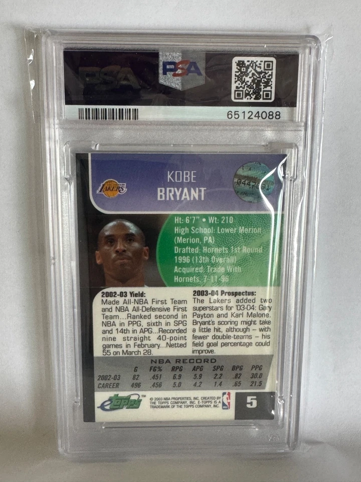 2003 eTopps #5 Kobe Bryant Los Angeles Lakers HOF PSA 8 - Image 2 of 2