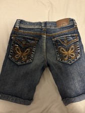VIGOSS Girl kids Bermuda Denim Shorts Butterfly Embroidery Blue Size 10 Pockets