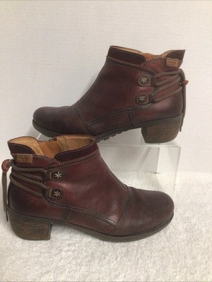 Pikolinos Women's Le Mans Burgundy Leather Ankle Boots EU 39 US 8/8.5 Side Zip