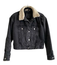 Topshop Fully Quilted Denim Jacket Size 10 Black Excellent Condition 100%Cotton