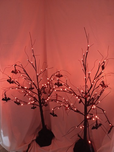 PAIR OF 5Ft Halloween Lighted Tree 3D Bats Decor Indoor Outdoor Orange Led