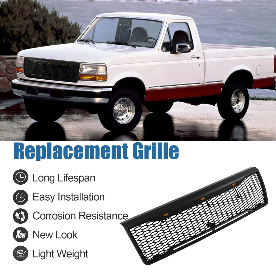 Front Grill for 1992-1996 FORD F150 W/Lights Black - Image 3 of 4