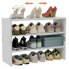 White Shoe Rack Organizer for Closet, 3-Tier Expandable Shoe Shelf, Stackable...