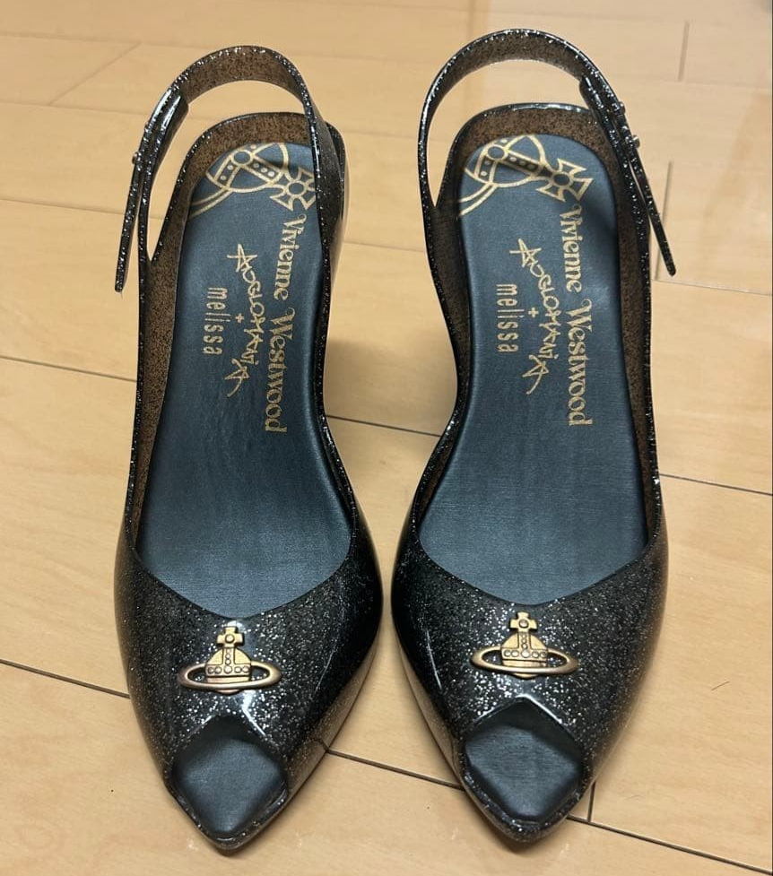 Melissa Vivienne Westwood Lady Dragon Black Glitter Orb Heels Size