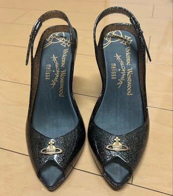 Melissa Vivienne Westwood Lady Dragon Black Glitter Orb Heels Size