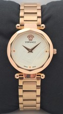 Working Versace 'Quartz' White Dial Women's Wristwatch Rose Gold Plated Band