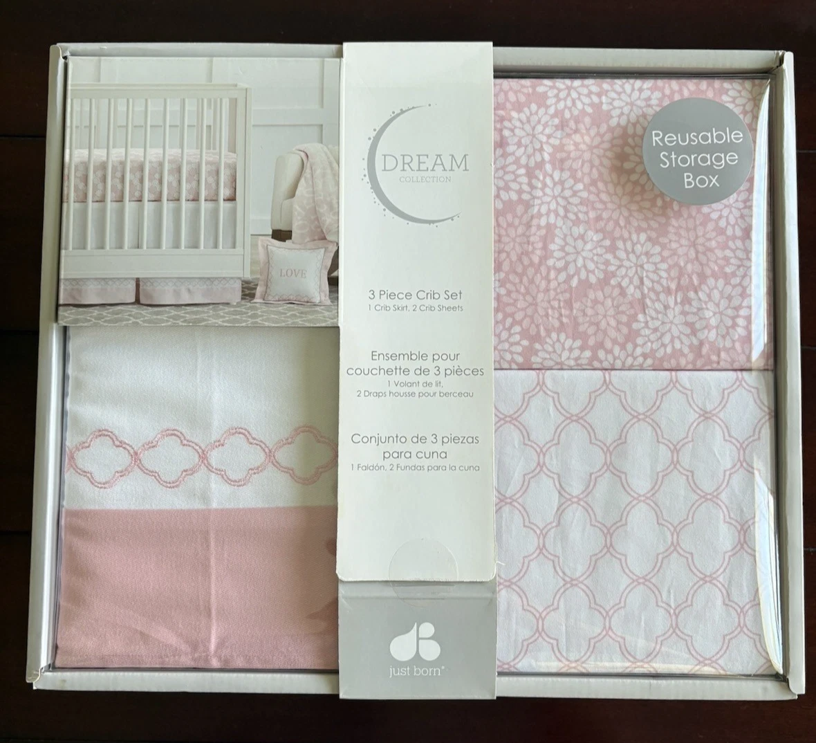 3 PIECE CRIB SET Just Born Dream Collection Pink 2 Fitted Sheets+ Bedding Skirt
Opens in a new windo