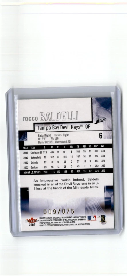 Fleer Mystique Gold Rocco Baldelli 009/075 Rays #6 2003 Foto 2 de 2