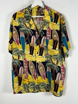 Pineapple Connection Men s Hawaiian Shirt Medium Surfboard Print Button-Up Multi