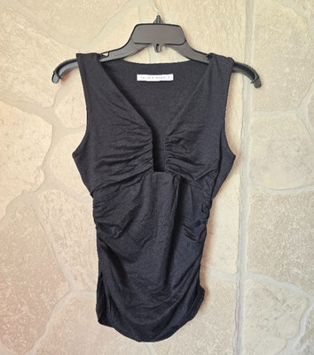 Susana Monaco Ruched Tank Top Womens Small Black Bodycon Minimalist Clean Girl