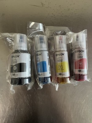NOS Epson 502 OEM Ink Bottle Set 4 bottles ECO-TANK printers Sealed EXP 07/2023