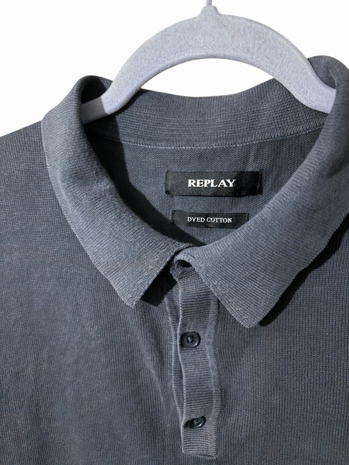 Grey 100% Cotton Collared Long sleeve Polo Blue / Grey Blend Size Large image 2