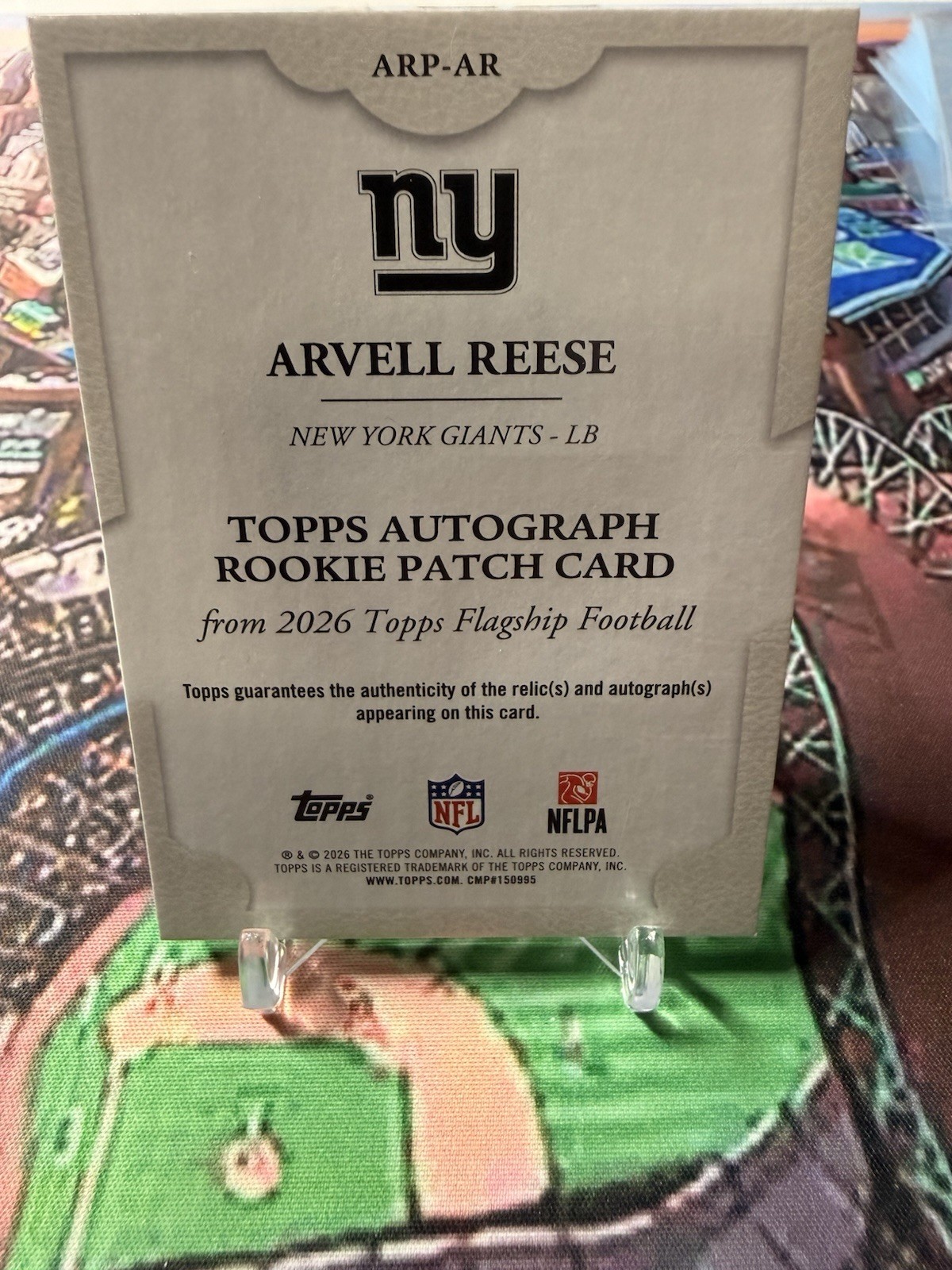 Topps 2026 Flagship Football Arvell Reese Giants RC Auto Patch ARP-AR 40/99📈 view 7