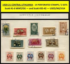 CENTRAL LITHUANIA 1920-1921 - 14 PERFORATED STAMPS, 6 MINT/VLH + 8 USED/VLH  /C2