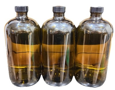 Amber Glass Boston Round Kitchen 32oz Set Of 3 with Screw Caps Fermenting