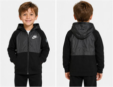 Nike Boys Black Fleece Nylon Jacket Hoodie Front Zip 5-6 Years NWT