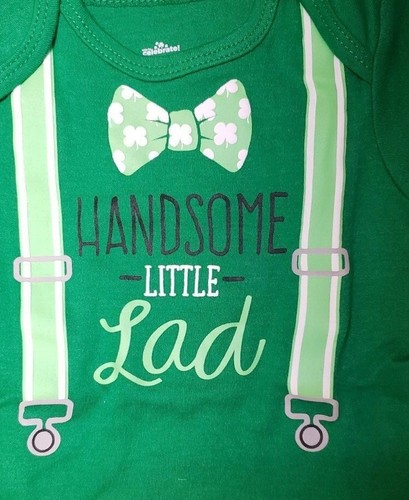 BOYS INFANT HANDSOME LITTLE LAD GREEN SIZE 6-9 MONTHS BODYSUIT BOW TIE PATRICK - Picture 2 of 12