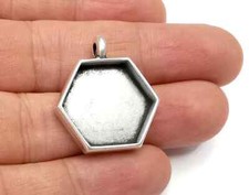 Hexagonal Pendant Blanks, Resin Bezel Bases, Mosaic Mountings, Dry flower G28179