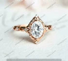 Vintage 2ct Oval Moissanite Art Deco Cocktail Ring 14K Rose Gold Plated Silver