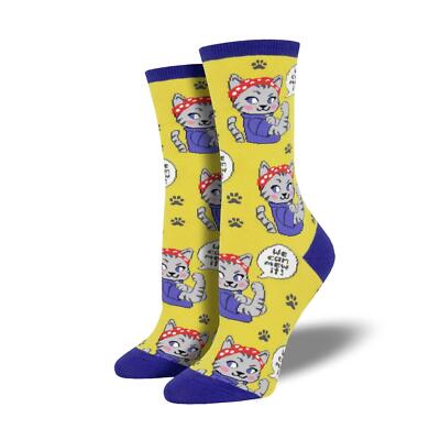Socksmith Neuheit gelbe Damensocken Katze We Can Mew it bedruckt Baumwolle UK 3 8,5