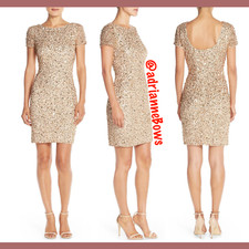 NWT Adrianna Papell Sequin Scoop Back Dress in Champagne/Gold [SZ 4 ] #N562