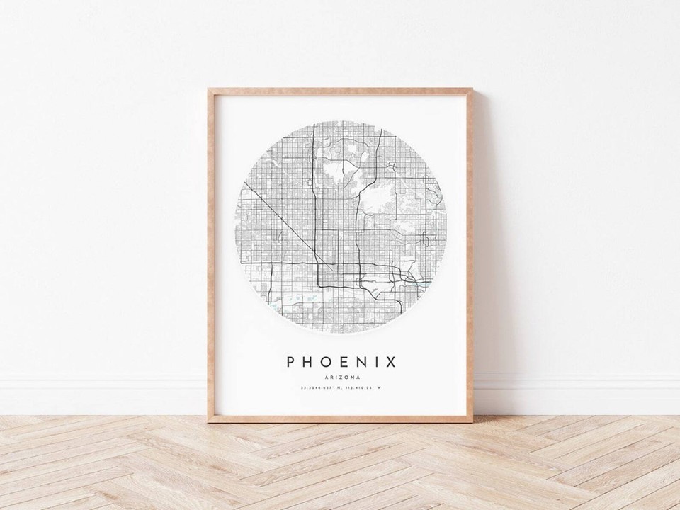 Phoenix Map Print Phoenix Map Poster City Wall Art Az Road Map Arizona Print | eBay