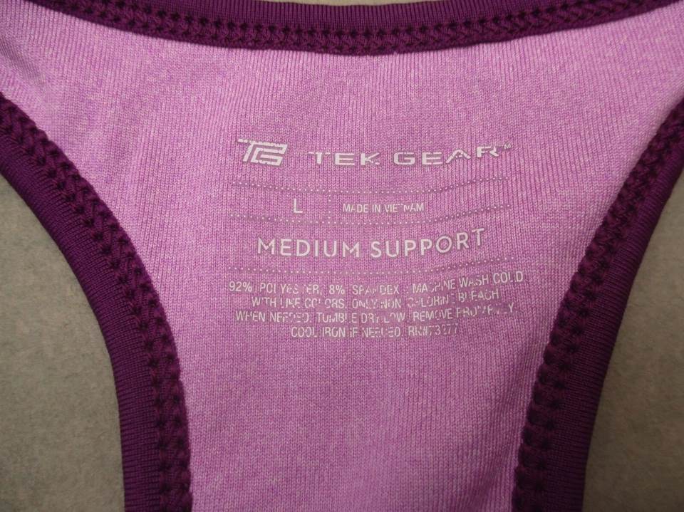 TEK GEAR размер L женщин розовый с подкладкой беспроводной тянуть на гонщик назад спортивный бюстгальтер 9E - Изображение 3 из 4