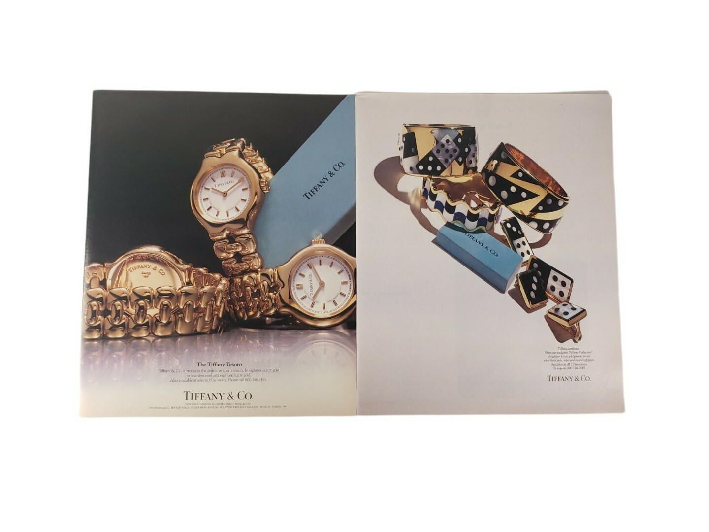 1989 TIFFANY & CO PRINT ADS Lot of 2 Original Vintage Full Color Tesoro & Allure