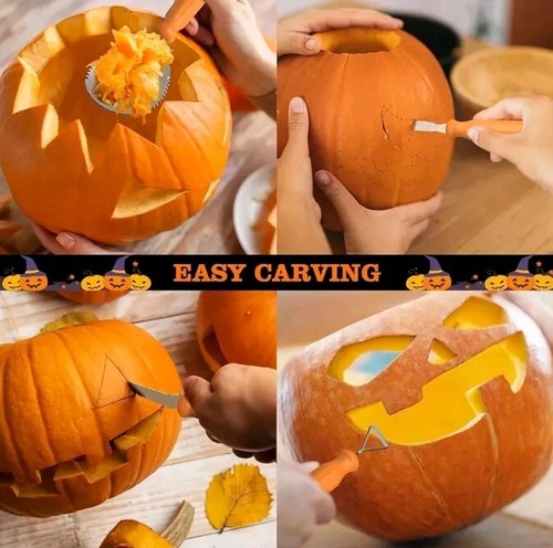 Halloween Pumpkin Carving Set 10Pcs Stainless Steel with Bag and Stencil Kit - Picture 9 of 11