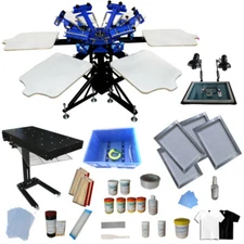 6 Color 6 Station Screen Printing Kit Screen Press with Flash Dryer UV Exposure