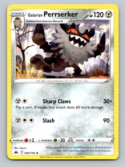 2023 Pokemon Card Crown Zenith Galarian Perrserker 85/159