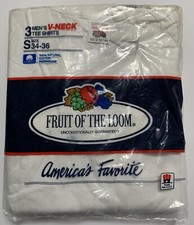 Vintage 1989 Fruit of the Loom 3 Pack V-Neck Tee Shirt T-shirts Small 34-36 NOS