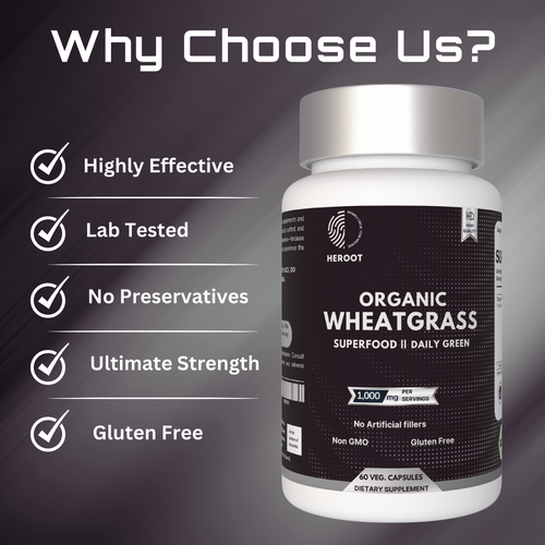 Organic Wheatgrass Superfood 1000 mg 60 capsules useful in constipation NON-GMO - Picture 6 of 8