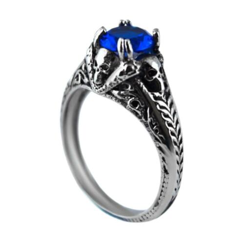 Ladies Stainless Steel Solitaire Blue Stone Motorcycle Biker Ring 152 - Picture 1 of 2