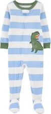 Carter's Baby Boys' Cotton Zip-up Sleep N Play Light Blue Stripe with Dinosaur