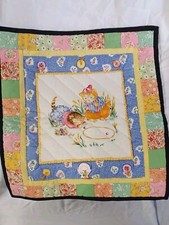 1930 Reproduction Fabric Wall Quilt 13X15 Hand quilted 1 porcelain Button