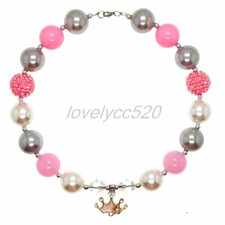 New Pink Crown Pendant Chunky Beads Kids Chunky Gumball Fashion Women Necklace