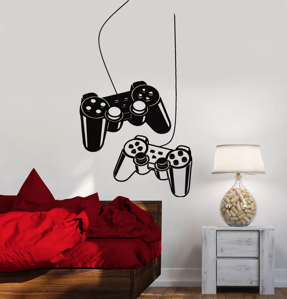 Joystick Wall Decal Gamer Video Game Play Room Kids Vinyl Stickers Art  (ig2532)