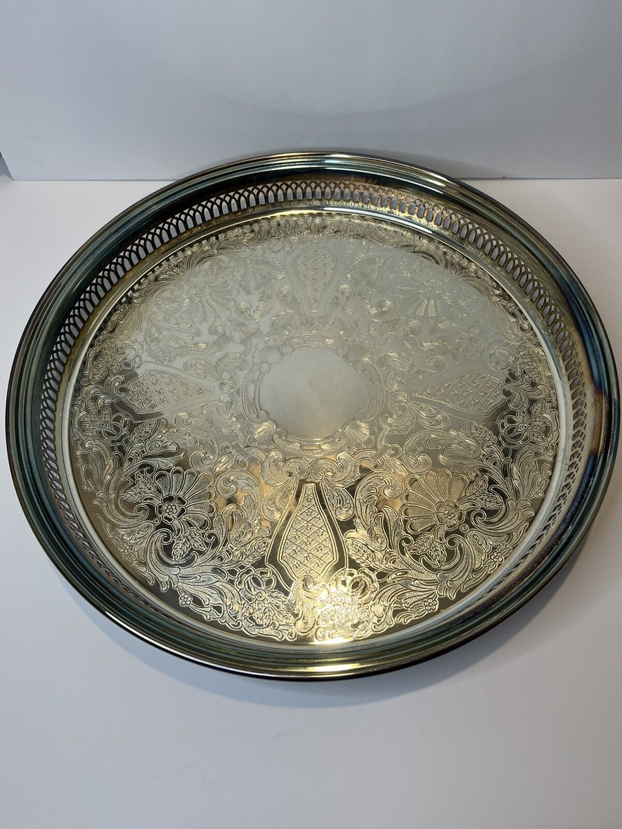 Vintage Sheffield Silver Serving Tray #373 Ornate Gallery Edge 15
