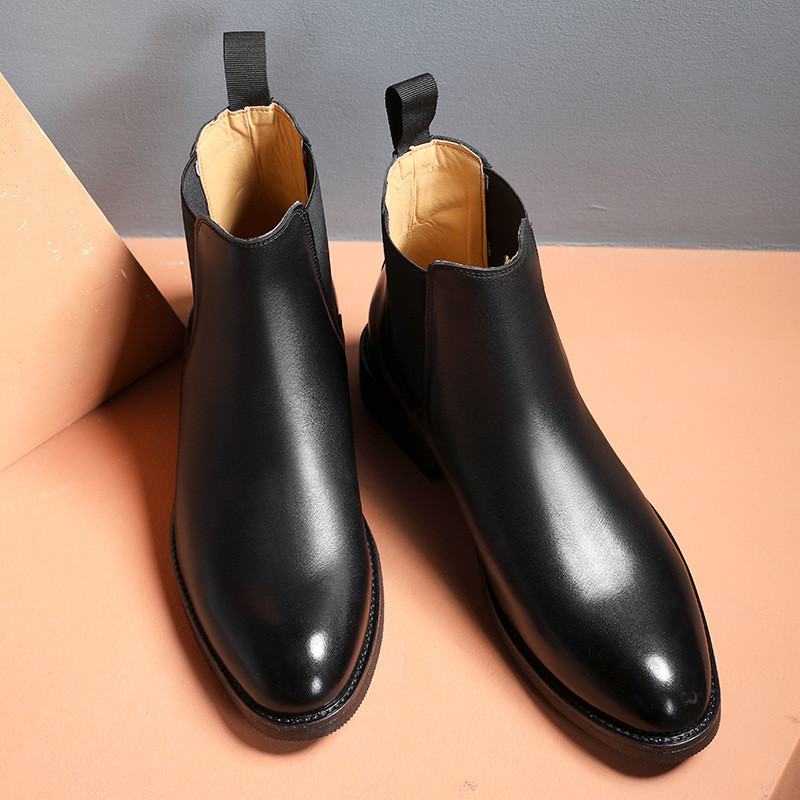 British Men's pull on Leather Chelsea Boots Ankle Boot casual dress shoes