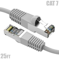 25FT Cat7 RJ45 Network LAN Ethernet SSTP Patch Cable Shielded Copper 600MHz Gray