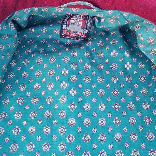 Cappotto vintage Loden Plankl lana austriaca rosso/verde lino floreale 1 bottone missin - Foto 10 di 14