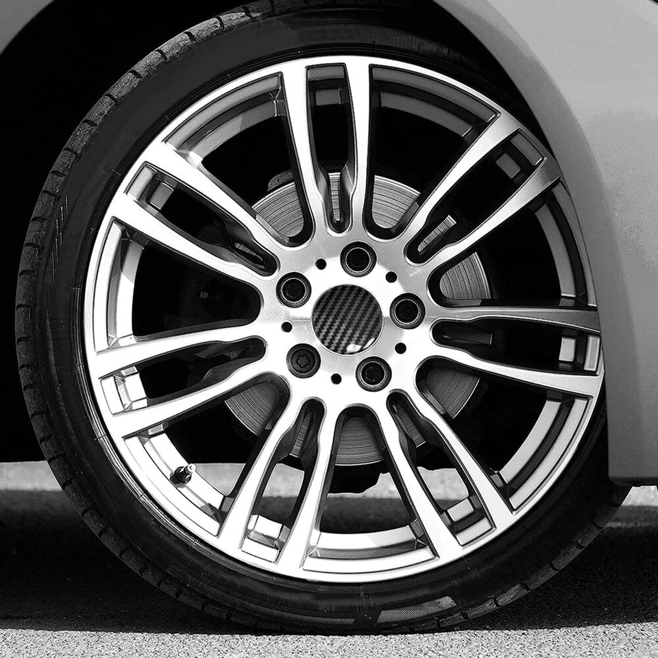 4Pcs Carbon Fibre 56mm Car Wheel Center Cap Stickers Emblem Decal Accessories - Image 3 of 4