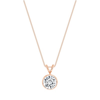 2,25 ct runder, im Labor hergestellter Diamant massiv 14 K Rotgold Einfassung Anhänger Halskette 16''