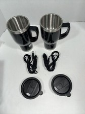 Emerson Stainless Steel 2 Pack Heated Travel Mug Set 14 Oz. w/2   12V Adapters