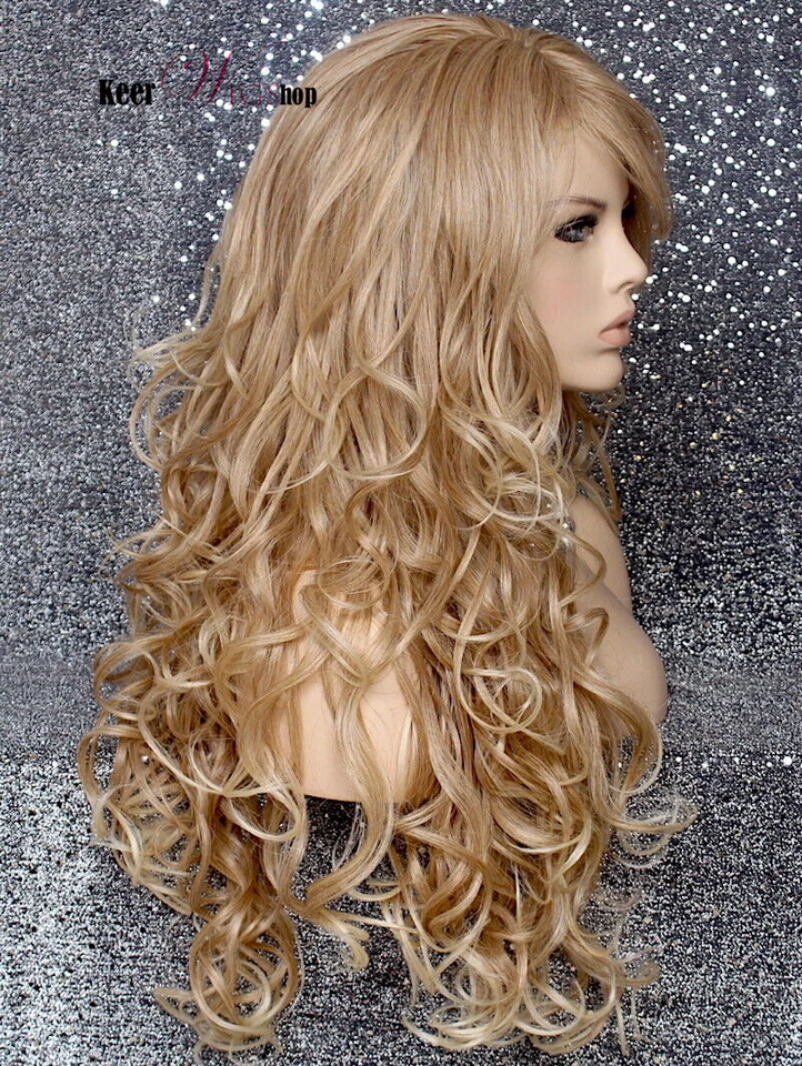 Peluca Mezcla Cabello Humano Calor OK Rizada Larga Rubia Mezcla Golpes En Capas 27-613 Natural Foto 4 de 4