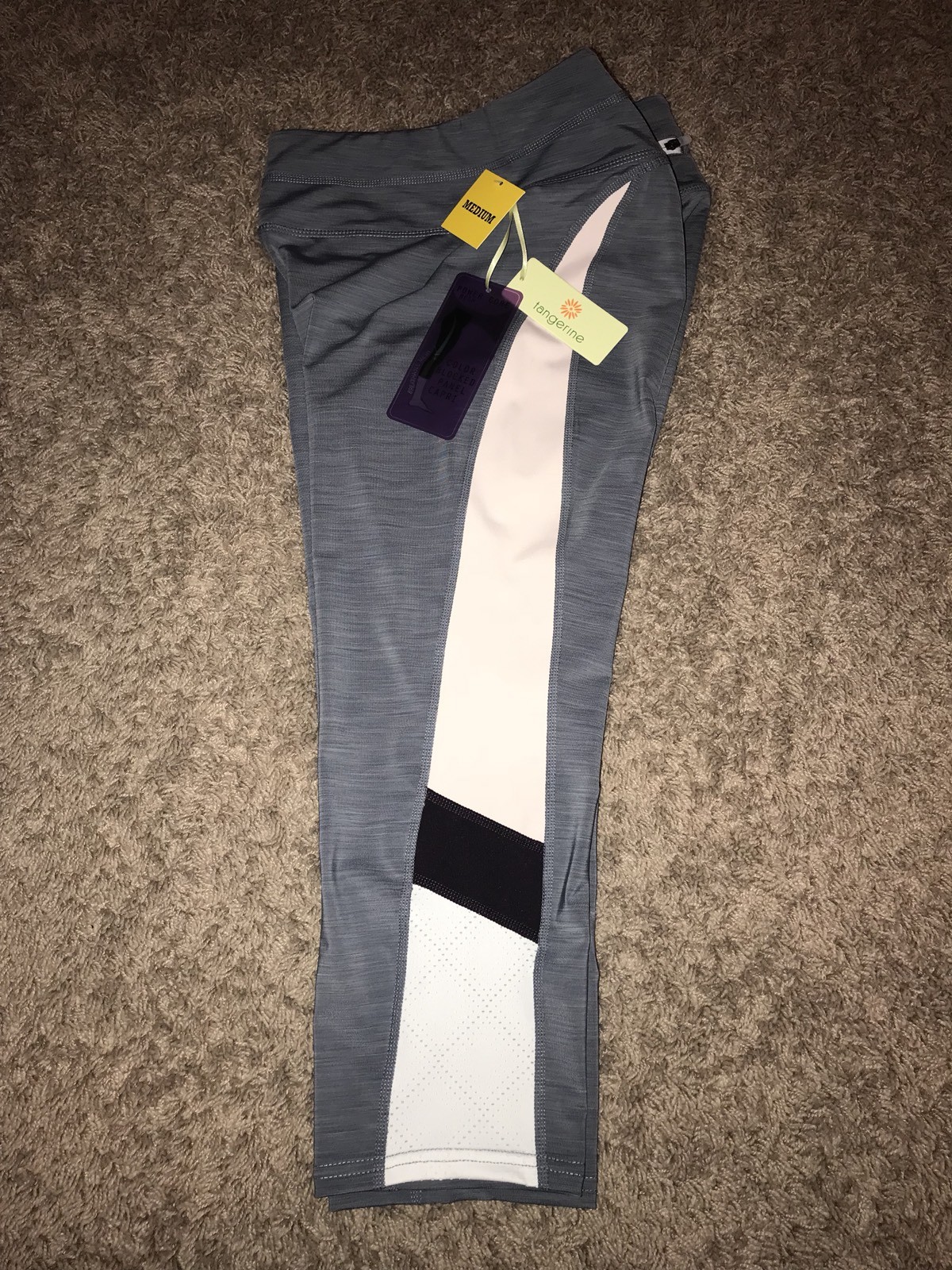 New Womens Medium Gray Tangerine Color Block Active Capri Yoga Pants | eBay